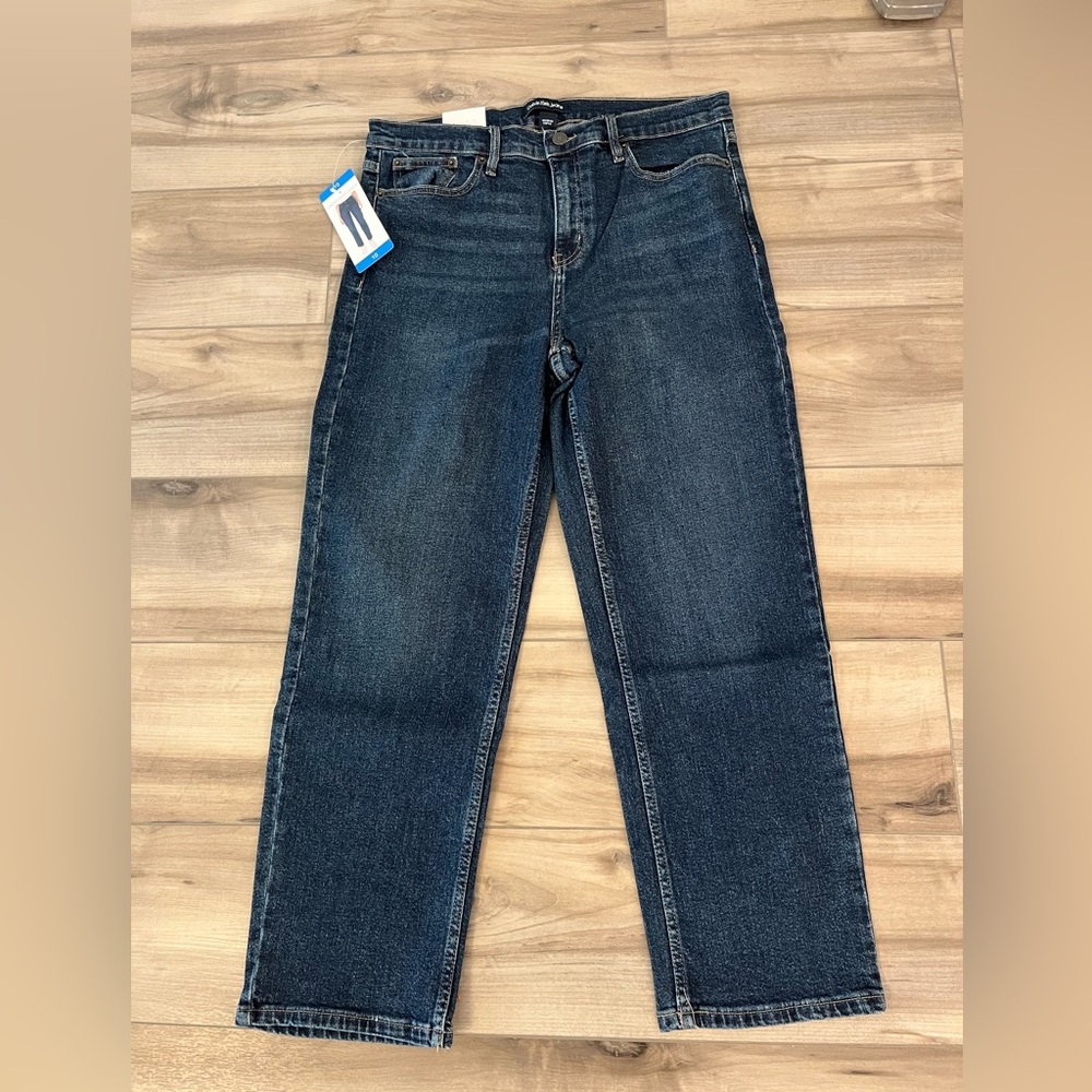 Calvin Klein Women High Rise Straight Leg Jean Dark Blue 27” Inseam Size 10
